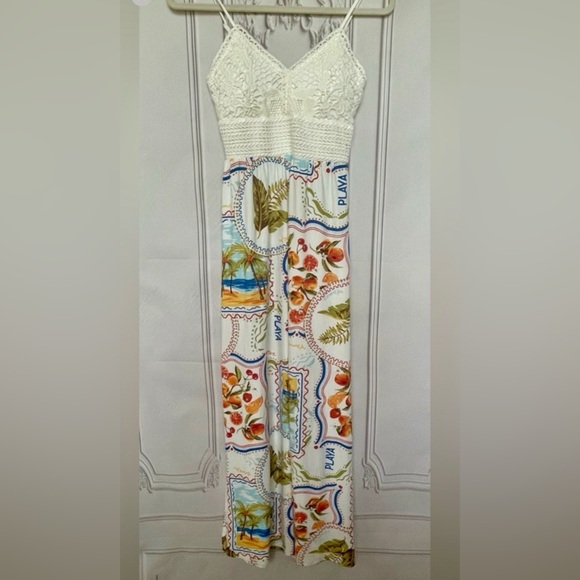 Derek Heart Small Boho Maxi Dress | Crochet Lace Top | Playa Print.  NWT! - Picture 10 of 10